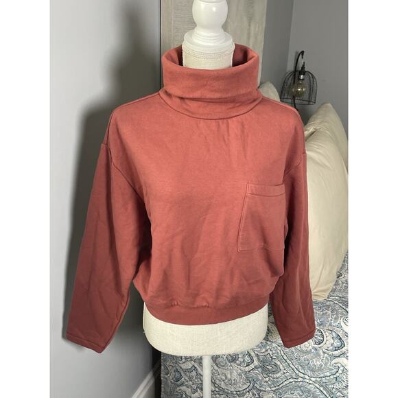 Frank & Oak Women’s Mock Neck Sweatshirt S Rust Brown Minimalist Cozy Fall - Picture 2 of 6